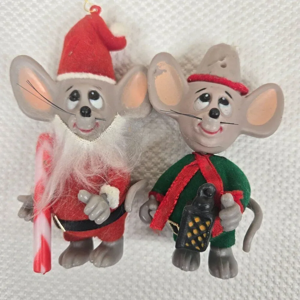 Vintage 70s Merry Mice Santa Elf Figurines Christmas Decor Ornaments Jasco